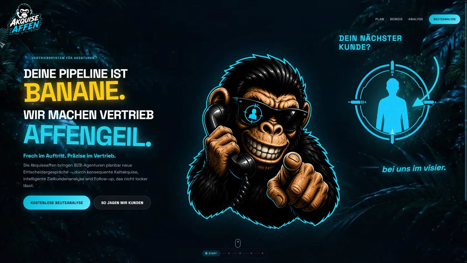 Akquiseaffen Live Website — entwickelt von RawLinks